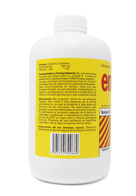 Enroxil 10% Solución Oral Frasco 1L Antimicrobiano de Amplio Espectro y Micoplasmicida