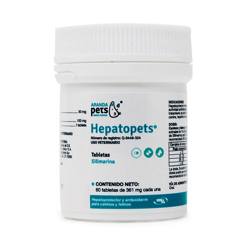 Hepatopets 60 Tabs de 361 mg c/u Hepatoprotector p/ caninos y felinos